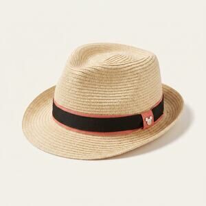 Official Disney Parks Straw Fedora Hat – Mickey Mouse Icon Detail – Adult Size